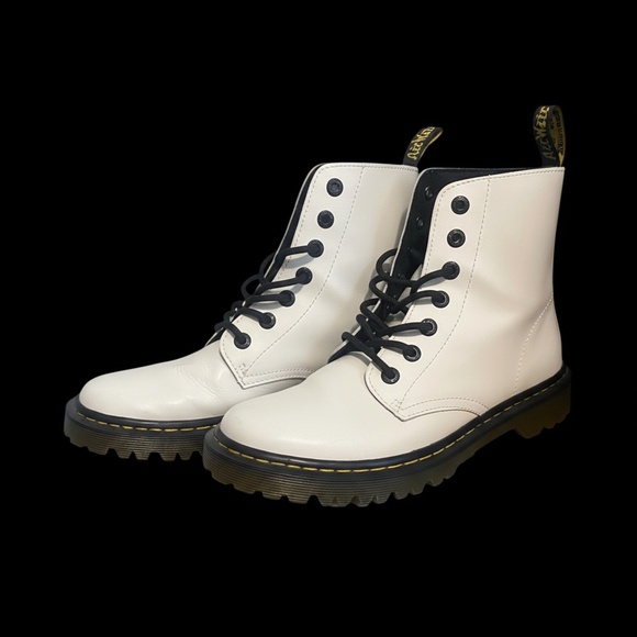Dr. Martens Shoes - Dr. Martens White Combat Boots with Black Laces